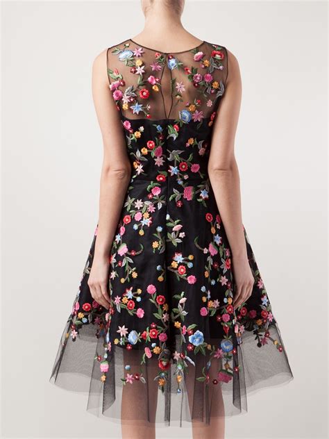 Black Tulle Dress With Floral Embroidery 